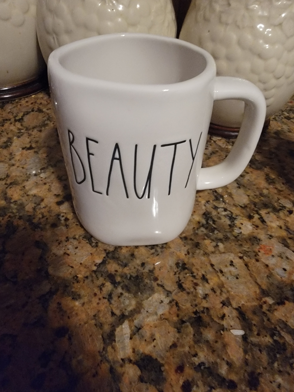 Rae Dunn "Beauty" White Ceramic Mug with Black Logo